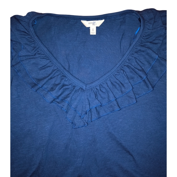 Blue Ruffled V-Neck Top - Picture 3 of 4